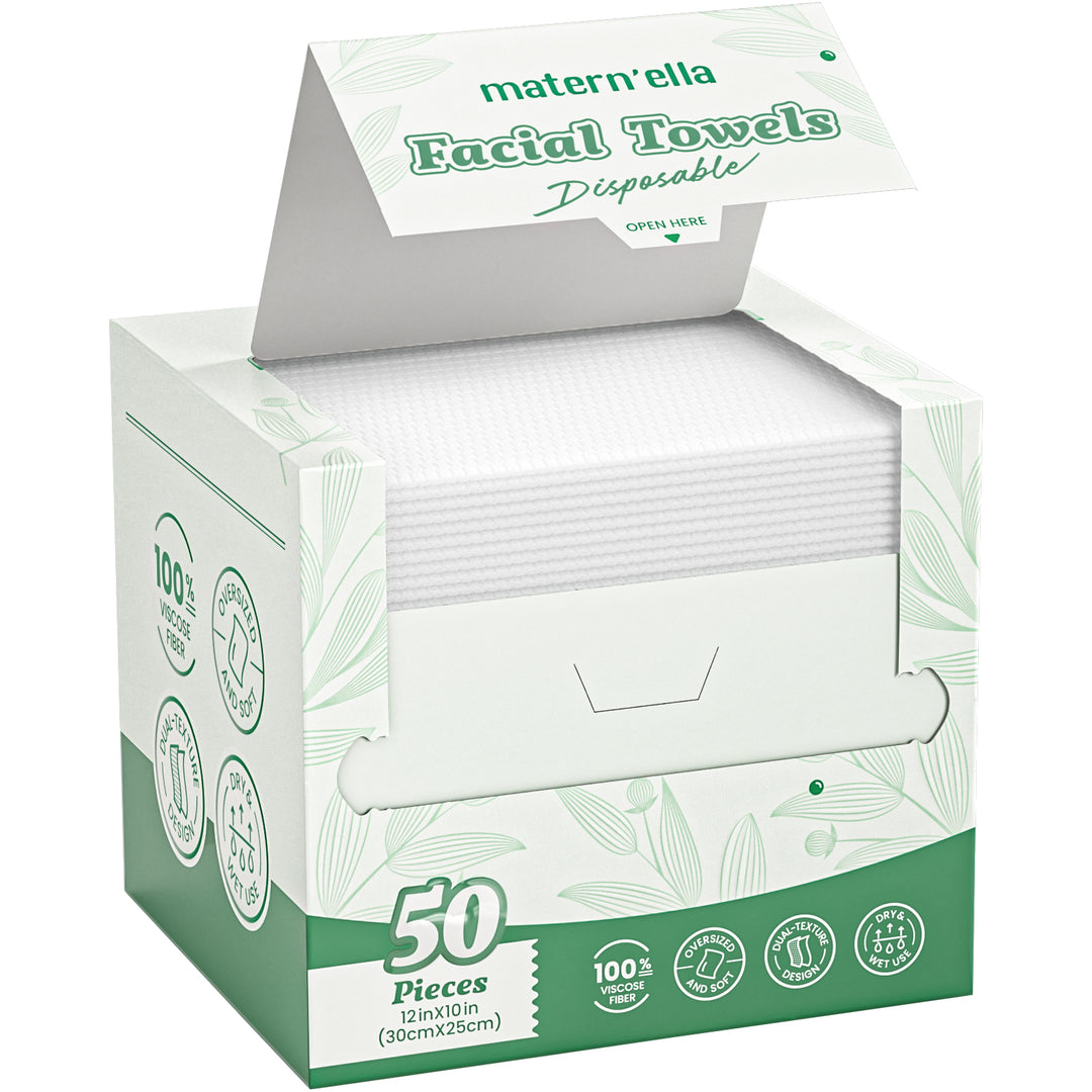 MATERN'ELLA Disposable Face Towels XL Ultra Soft Biodegradable Dry Wipes Plant-Based Lint-Free Facial Towelettes